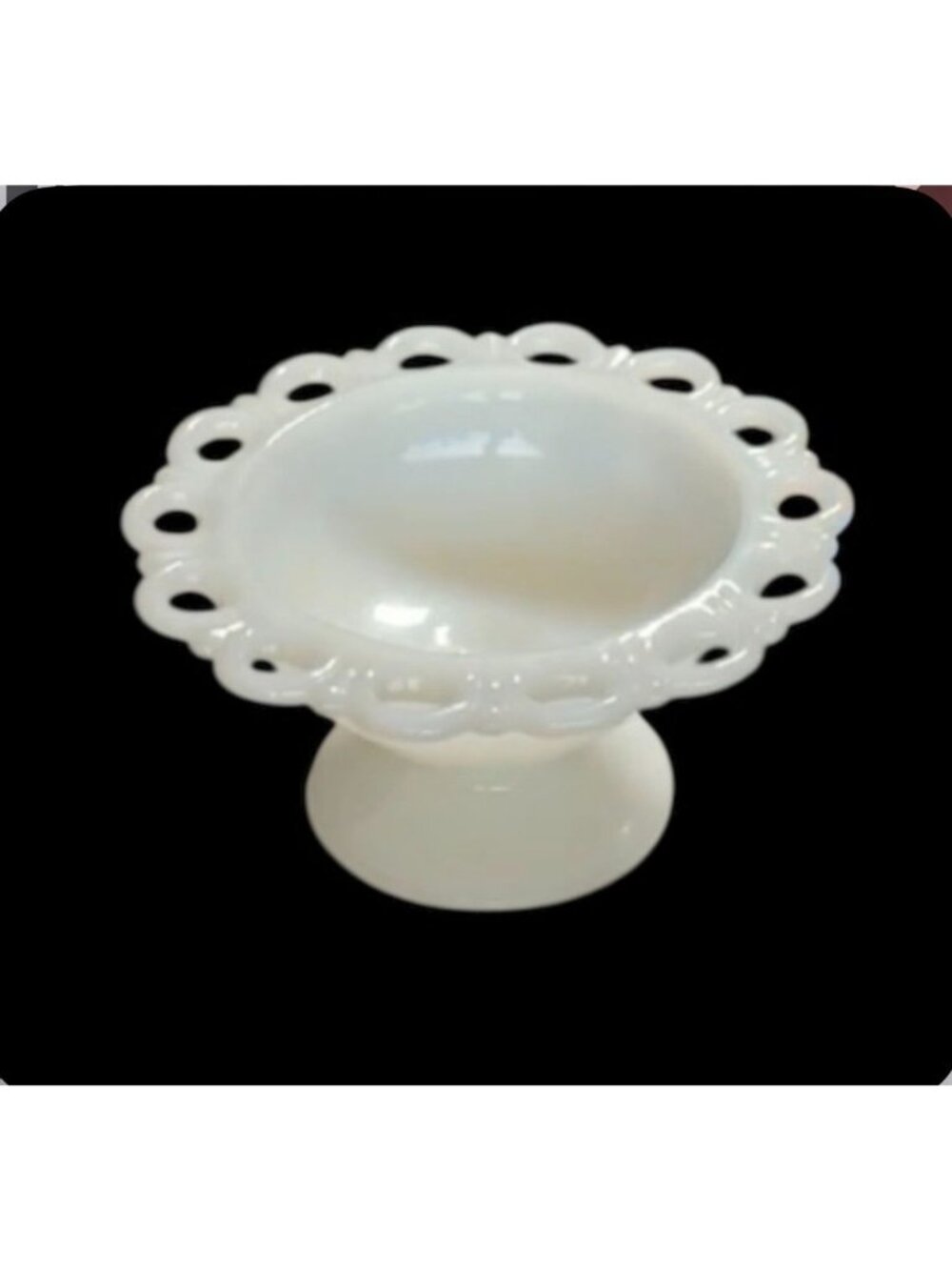 Vintage Anchor Hocking Milk Glass Compote Lace Edge Pedestal Candy Bowl
